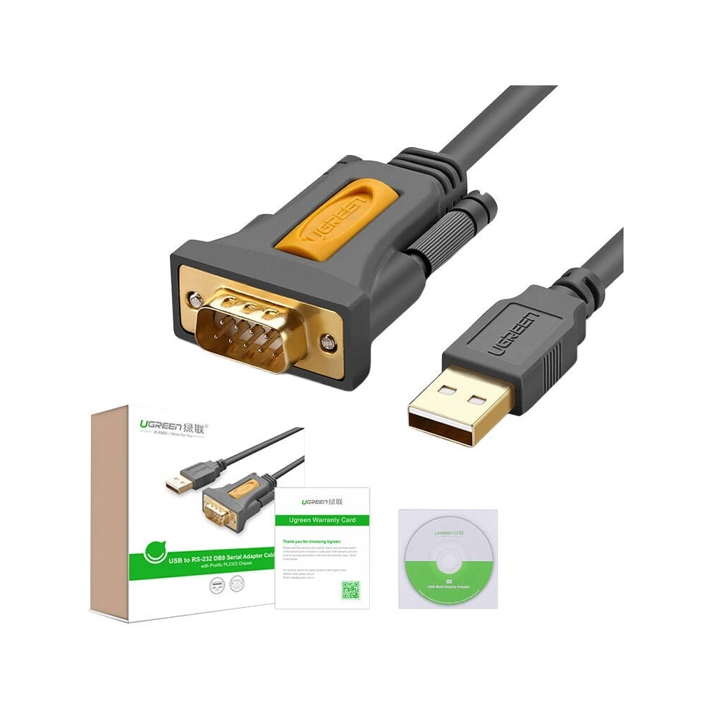 Kabel UGREEN CR104 USB-A do DB9 RS-232, 2m czarny