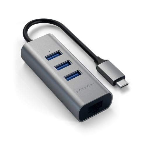 Kup Adapter Satechi Aluminium Hub 2in1 USB-C / 3xUSB-A, Ethernet gri închis - STH152 - {ean13} - Sklep Home Screen
