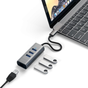 Kup Adapter Satechi Aluminium Hub 2in1 USB-C / 3xUSB-A, Ethernet space grau - STH152 - {ean13} - Sklep Home Screen