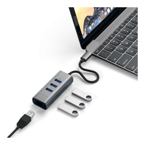 Kup Adapter Satechi Aluminium Hub 2in1 USB-C / 3xUSB-A, Ethernet gri închis - STH152 - {ean13} - Sklep Home Screen