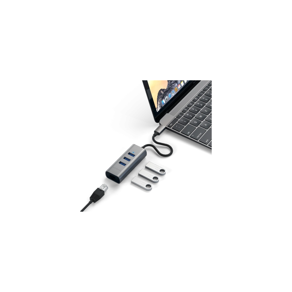Adapter Satechi Aluminium Hub 2in1 USB-C / 3xUSB-A, Ethernet space gray