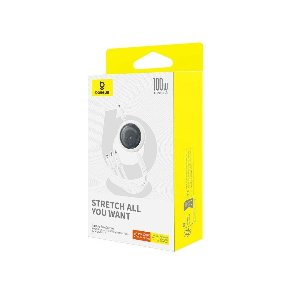 Kabel Baseus Free2Draw 3w1 USB-C / USB-C, Lightning, MicroUSB 100W 1.1m biały - 3w1 - Baseus