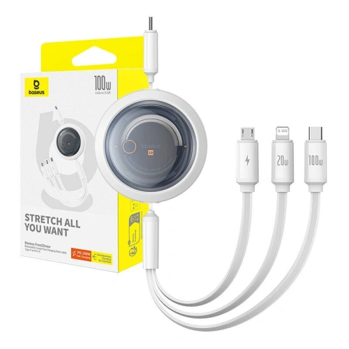Kup Cablul Baseus Free2Draw 3w1 USB-C / USB-C, Lightning, MicroUSB 100W 1.1m alb - BSU4919 - {ean13} - Sklep Home Screen
