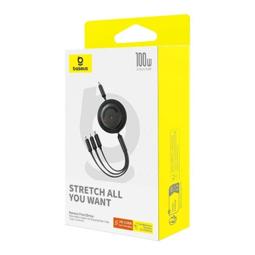 Kup Kabel Baseus Free2Draw 3w1 USB-C / USB-C, Lightning, MicroUSB 100W 1.1m černý - BSU4920 - {ean13} - Sklep Home Screen