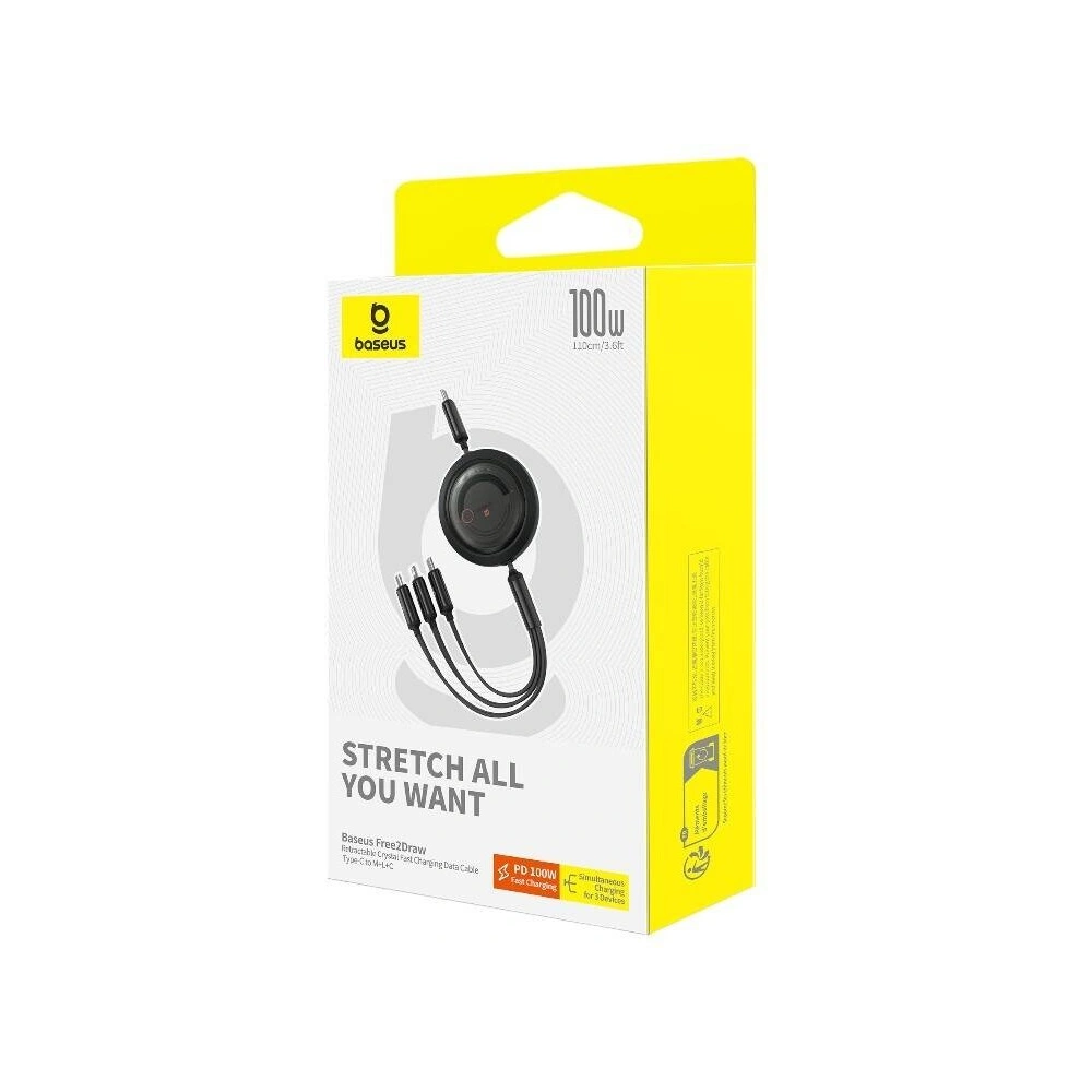 Kabel Baseus Free2Draw 3w1 USB-C / USB-C, Lightning, MicroUSB 100W 1.1m czarny - 3w1 - Baseus