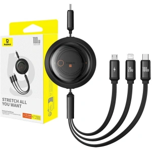 Kup Cablul Baseus Free2Draw 3w1 USB-C / USB-C, Lightning, MicroUSB 100W 1.1m negru - BSU4920 - {ean13} - Sklep Home Screen