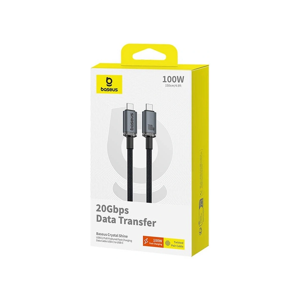 Kabel Baseus Crystal Shine USB-C / USB-C 100W 1.5m 20Gbps czarny - USB-C - USB-C - Baseus
