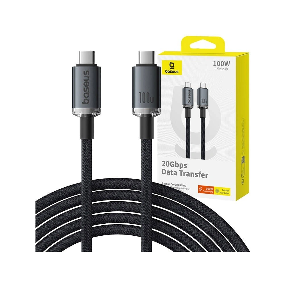Kabel Baseus Crystal Shine USB-C / USB-C 100W 1.5m 20Gbps czarny - USB-C - USB-C - Baseus