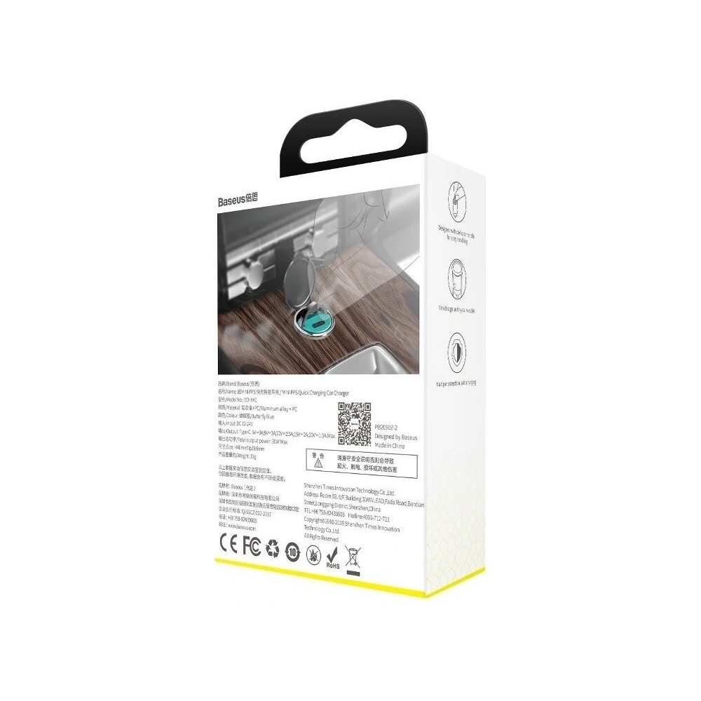 Mini ładowarka samochodowa Baseus Tiny Star USB-C, QC 4.0+, PD, 30W (niebieska)