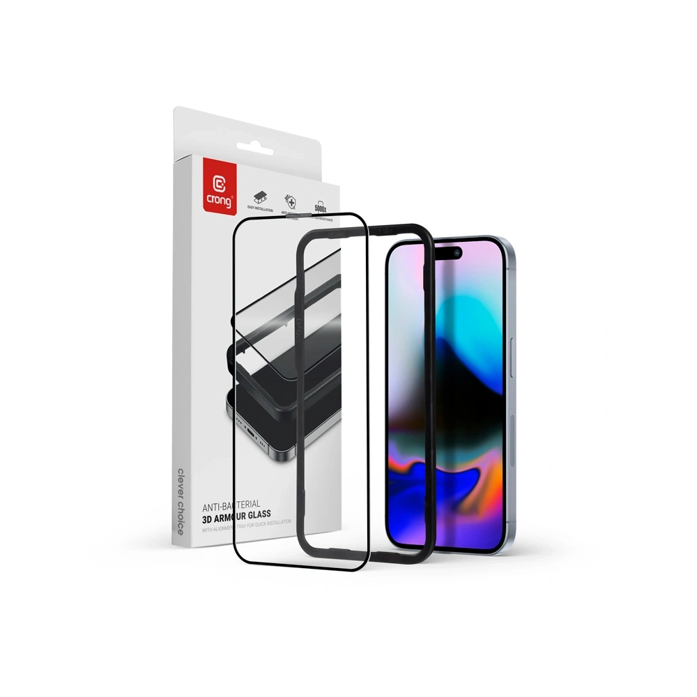 Szkło hartowane Crong Anti-Bacterial 3D Armour Glass Full Glue Apple iPhone 16 Pro Max - iPhone 16 Pro Max - Crong