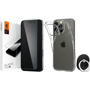 Kup Zestaw Spigen Bundle Pack etui Crystal Flex + szkło Glas.tR Slim HD + uchwyt Style Ring Apple iPhone 14 - SPN3507 - {ean13} - Sklep Home Screen