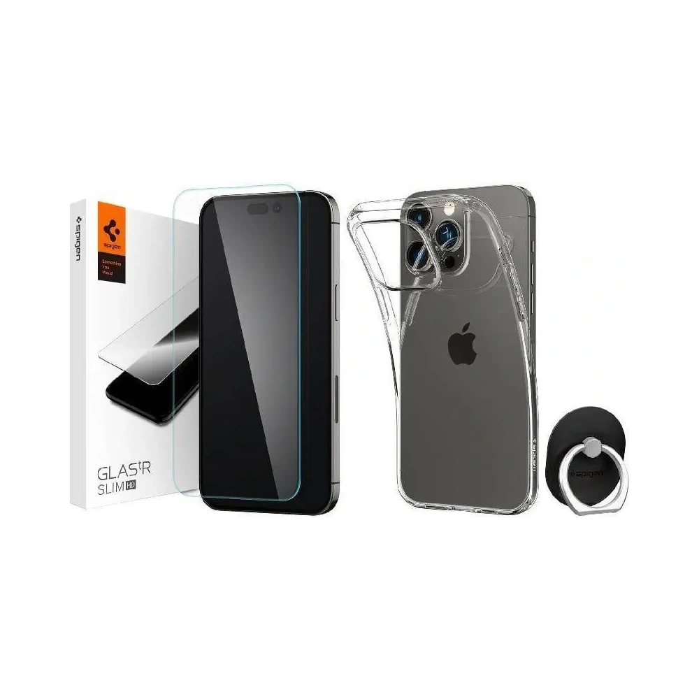 Zestaw Spigen Bundle Pack etui Crystal Flex + szkło Glas.tR Slim HD + uchwyt Style Ring Apple iPhone 14 - iPhone 14 - Spigen