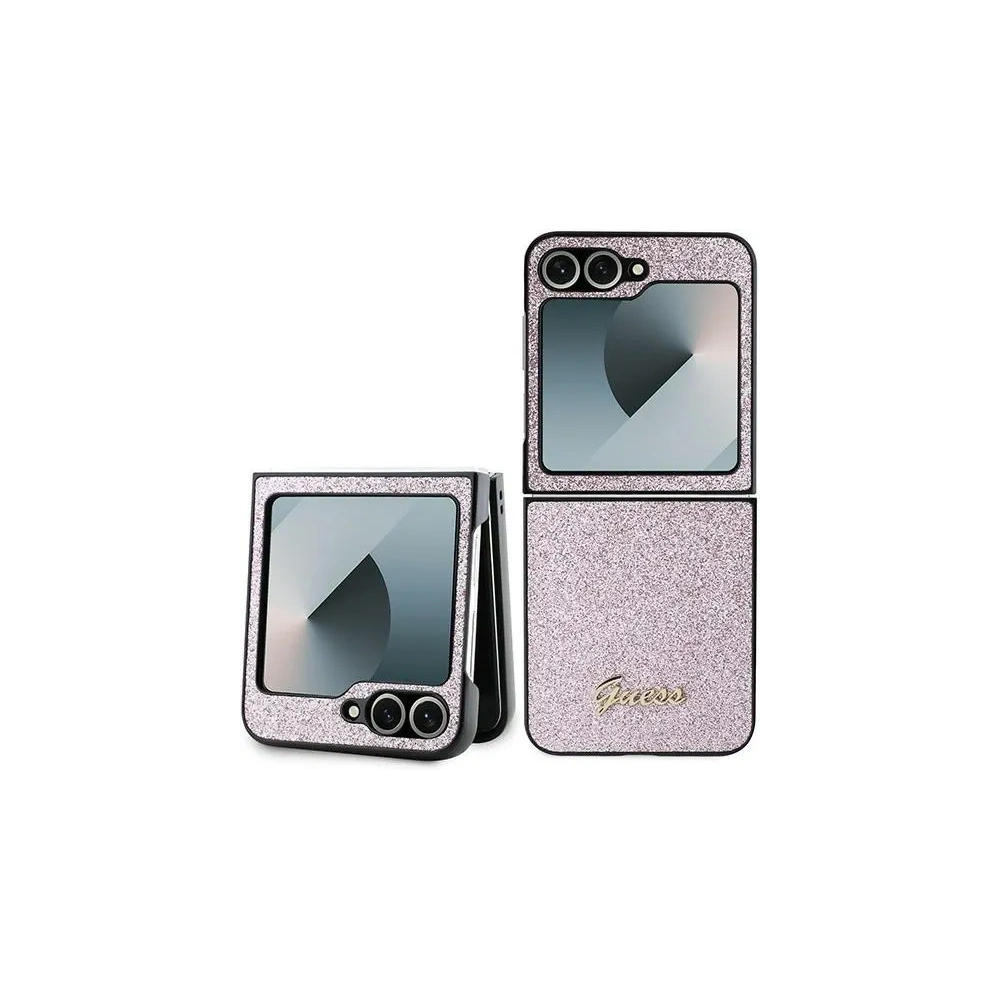 Etui Guess GUHCZF6HGGSHP Samsung Galaxy Z Flip6 4G Glitter Script różowy - Galaxy Z Flip 6 - Guess