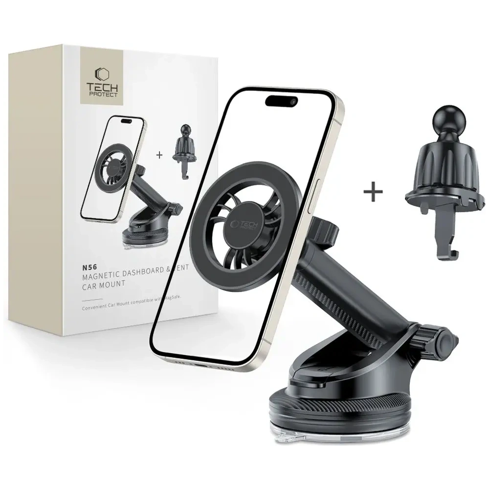 Uchwyt samochodowy do kratki / na szybę / na kokpit Tech-Protect N56 Magnetic MagSafe Dashboard & Vent Car Mount Black - na kokpit / szybę - Tech-Protect