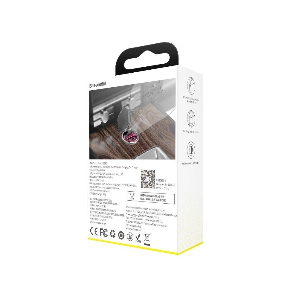 Mini ładowarka samochodowa Baseus Tiny Star, USB, QC 3.0, 30W (różowa)