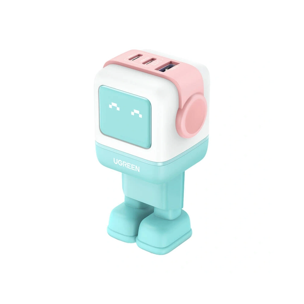 Ładowarka sieciowa UGREEN Nexode Robot GaN USB-A, 2xUSB-C 65W różowo-niebieska