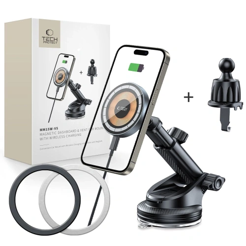 Kup Auto-Halterung für Lüftungsgitter / für die Windschutzscheibe mit 15W Ladegerät Tech-Protect MM15W-V5 Magnetic MagSafe - THP3059 - {ean13} - Sklep Home Screen