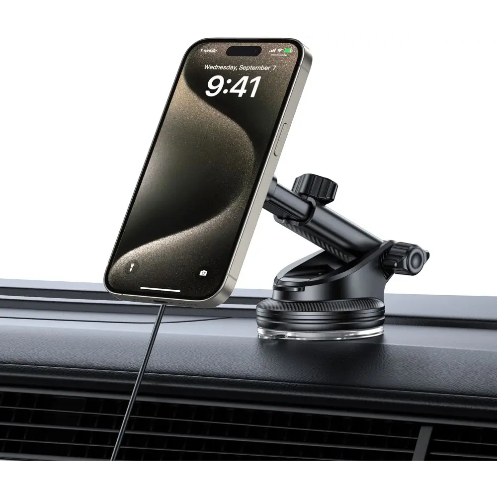 Uchwyt samochodowy do kratki / na szybę / na kokpit z ładowarką 15W Tech-Protect MM15W-V5 Magnetic MagSafe Black - na kokpit / szybę - Tech-Protect