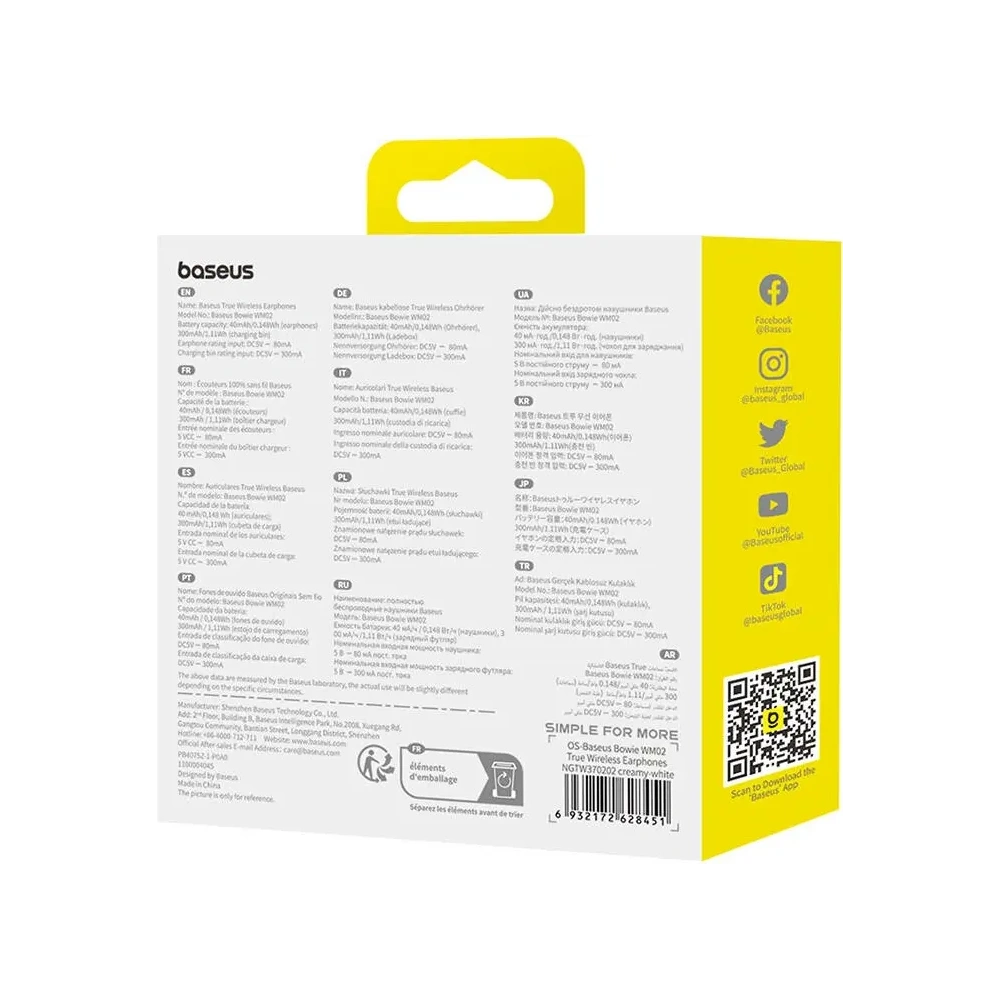 Bezprzewodowe słuchawki dokanałowe TWS Baseus Bowie WM02 (białe) OS - Słuchawki dokanałowe - Baseus