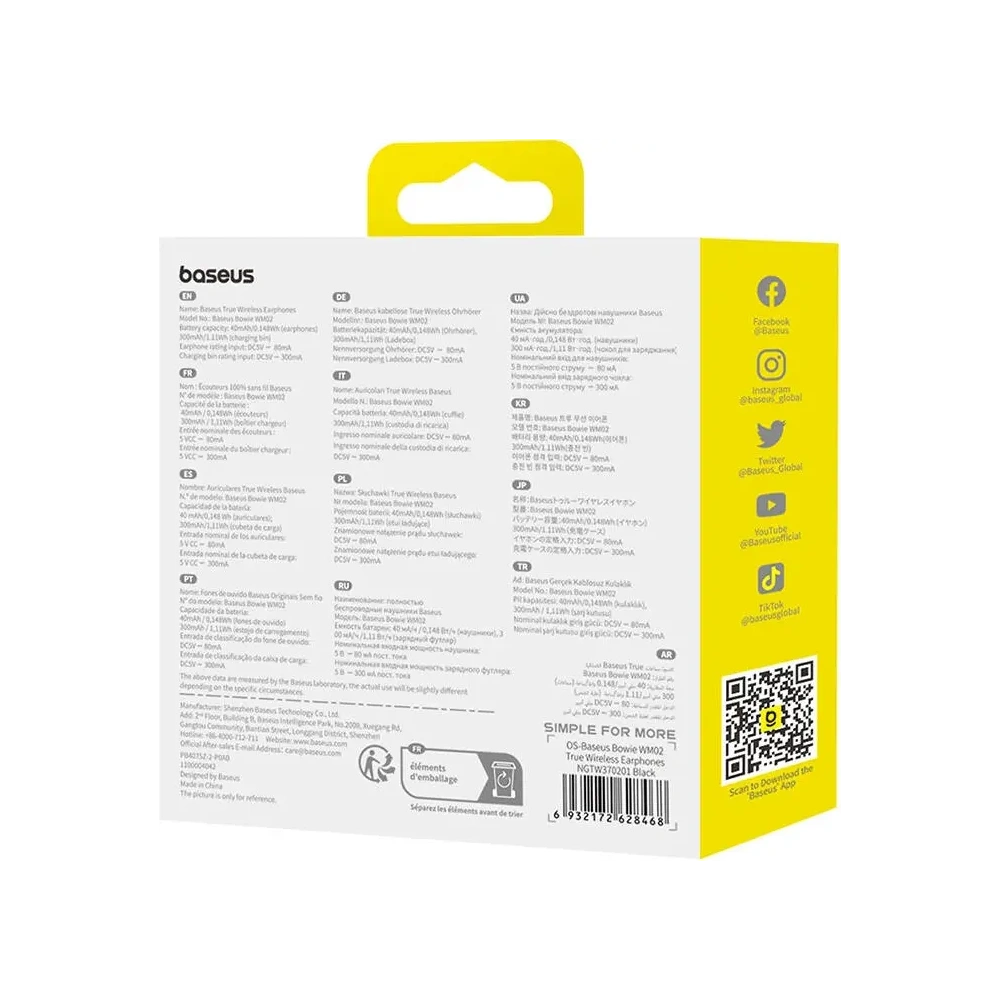 Bezprzewodowe słuchawki dokanałowe TWS Baseus Bowie WM02 (czarne) OS - Słuchawki dokanałowe - Baseus