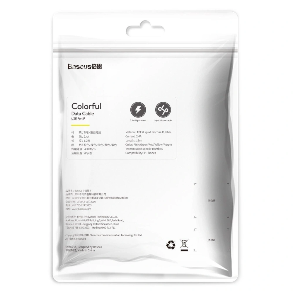 Kabel Lightning USB Baseus Colourful 1.2m 2.4A (fioletowy)