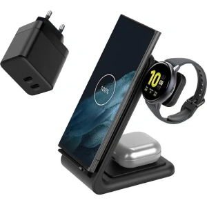 Kup Set Crong Netzladegerät 2xUSB-C 35W + drahtloser GaN PD PowerSpot Pivot Stand 3in1 schwarz - CRG802 - {ean13} - Sklep Home Screen