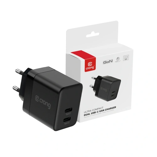 Kup Zestaw Crong ładowarka sieciowa 2xUSB-C 35W + bezprzewodowa GaN PD PowerSpot Pivot Stand 3w1 czarna - CRG802 - {ean13} - Sklep Home Screen