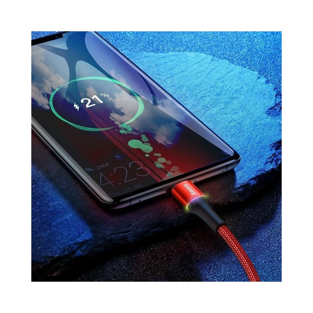 Kabel USB-C z podświetleniem LED Baseus Halo 0,25m 3A (czerwony)