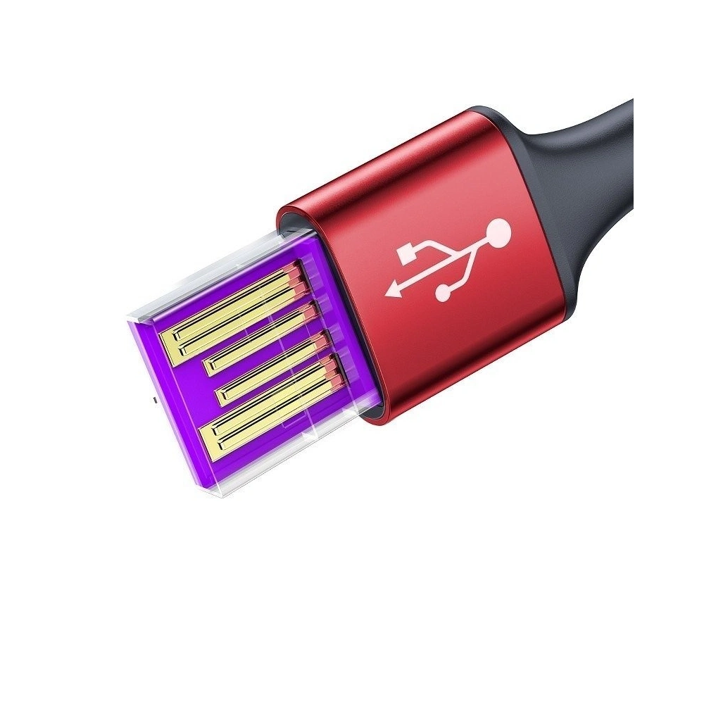 Kabel USB-C z podświetleniem LED Baseus Halo do Huawei SuperCharge, 5A, 0,5m, 40W (czerwony)