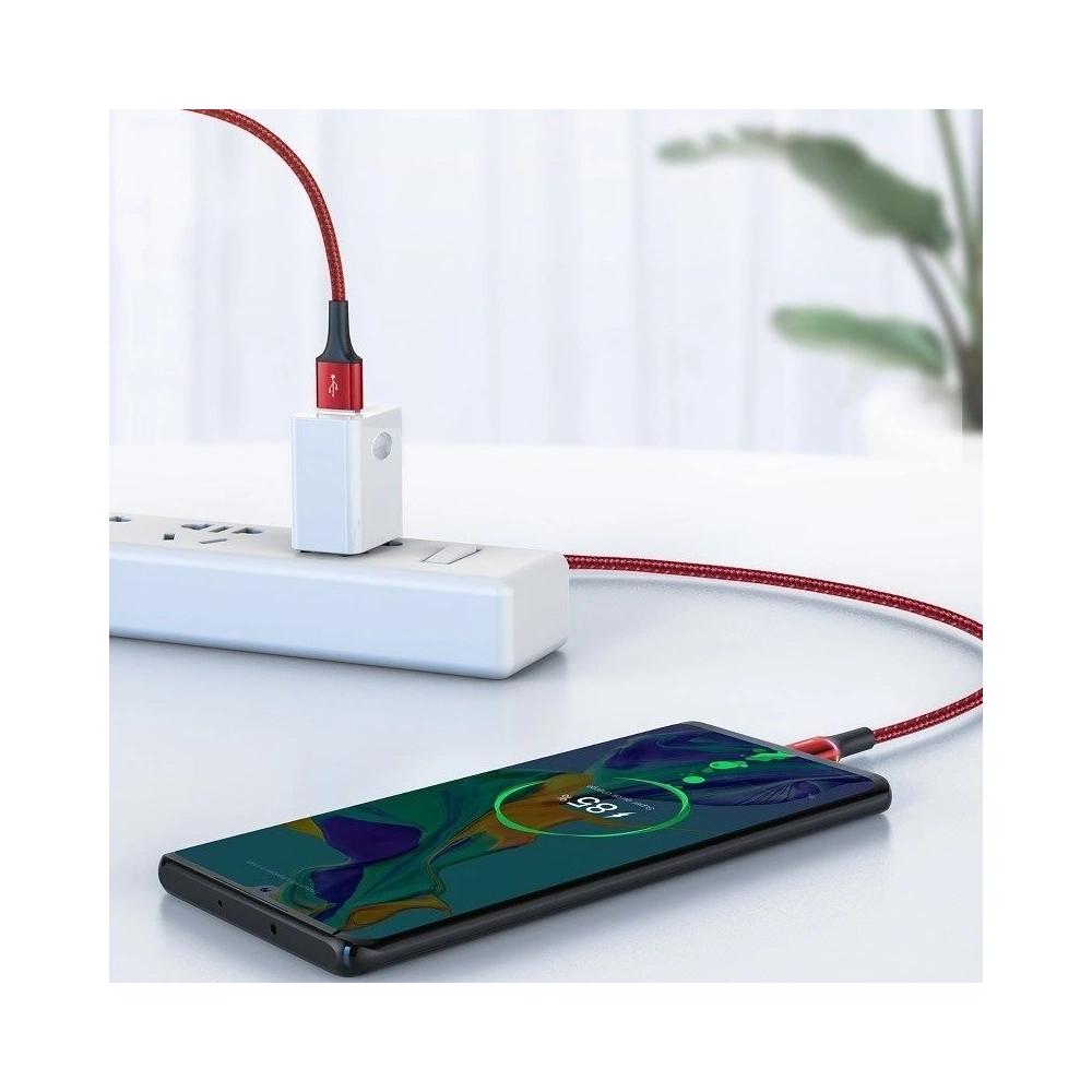 Kabel USB-C z podświetleniem LED Baseus Halo do Huawei SuperCharge, 5A, 0,5m, 40W (czerwony)