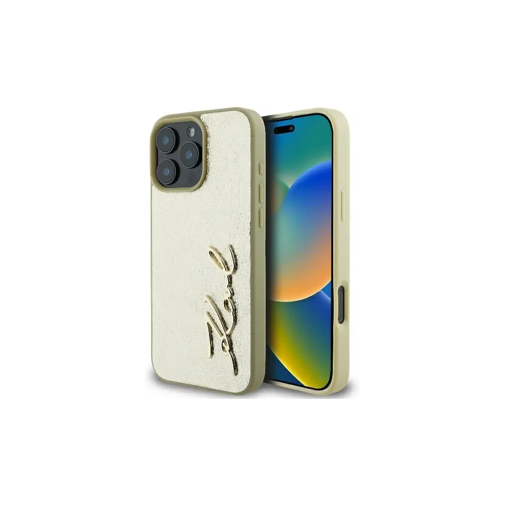 Etui Karl Lagerfeld KLHCP16LPFMFBKMD Apple iPhone 16 Pro hardcase Metal Signature złoty - iPhone 16 Pro - Karl Lagerfeld
