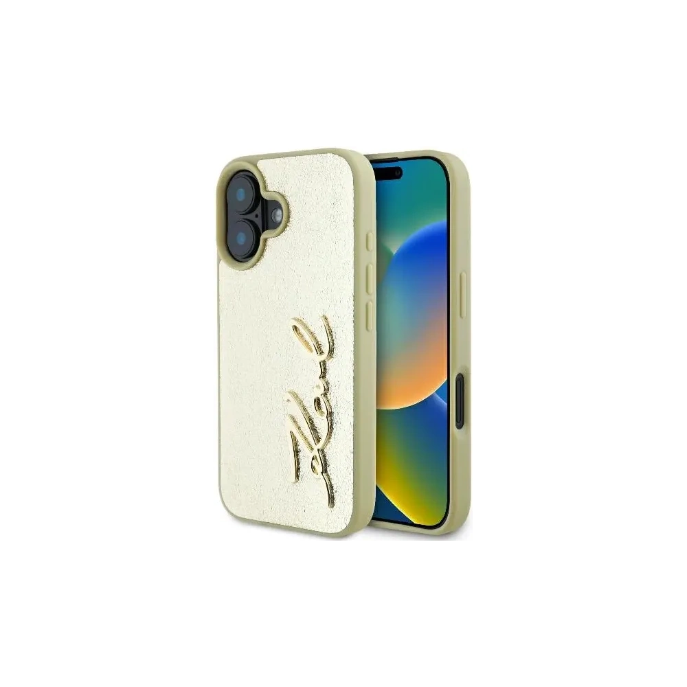 Etui Karl Lagerfeld KLHCP16SPFMFBKMD Apple iPhone 16 hardcase Metal Signature złoty - iPhone 16 - Karl Lagerfeld