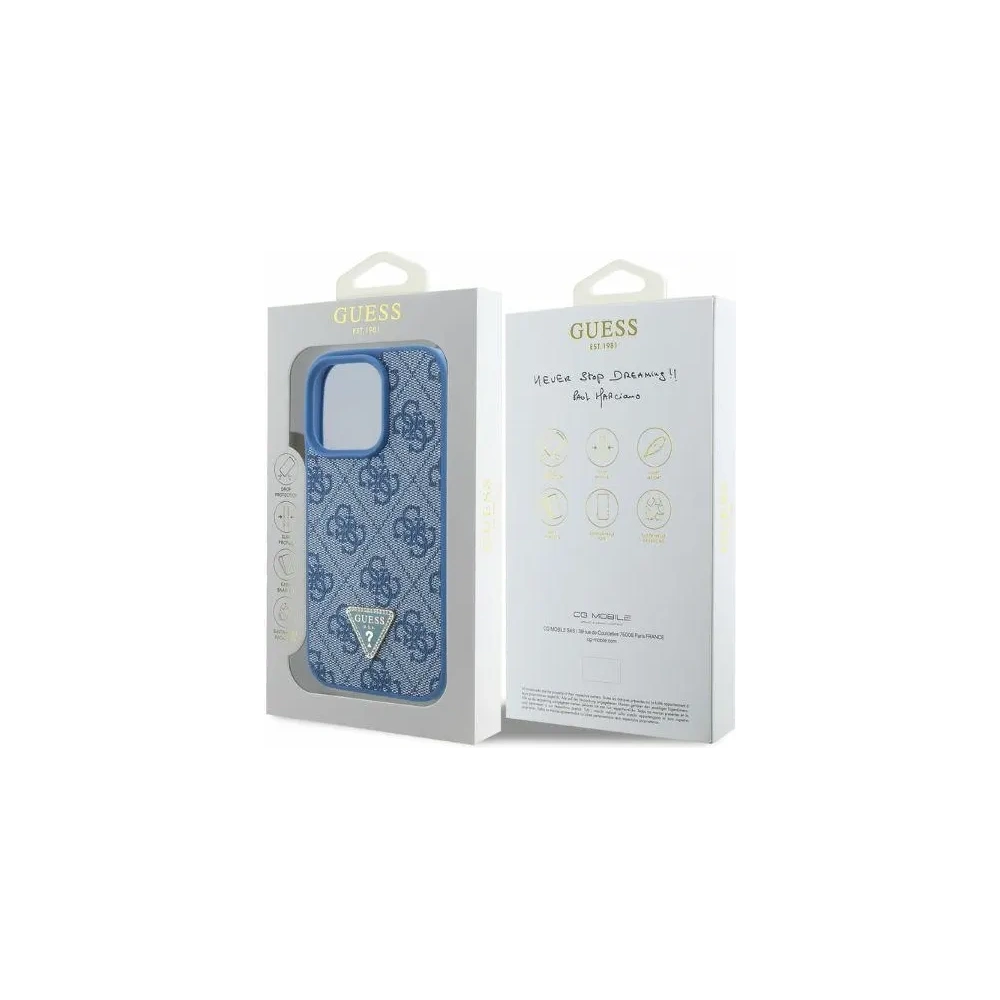 Etui Guess GUHCP16LP4TDPB Apple iPhone 16 Pro hardcase Leather 4G Triangle Strass MagSafe niebieski - iPhone 16 Pro - Guess