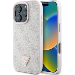 Buy Case Guess GUHCP16LP4TDPP Apple iPhone 16 Pro hardcase Leather 4G Triangle Strass MagSafe pink - GUE3483 - {ean13} - Home Screen Store Europe