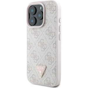Buy Case Guess GUHCP16LP4TDPP Apple iPhone 16 Pro hardcase Leather 4G Triangle Strass MagSafe pink - GUE3483 - {ean13} - Home Screen Store Europe