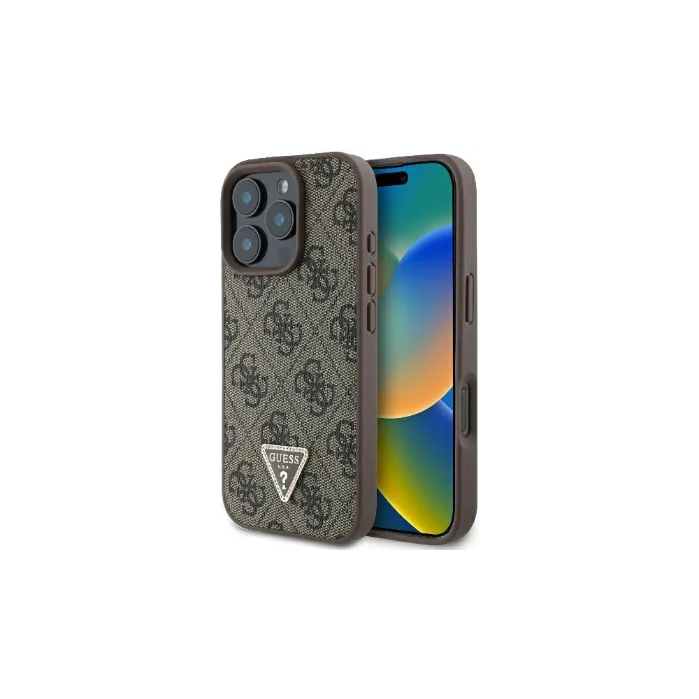 Etui Guess GUHCP16LP4TDPW Apple iPhone 16 Pro hardcase Leather 4G Triangle Strass MagSafe brązowy - iPhone 16 Pro - Guess