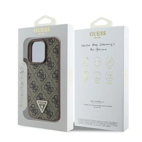 Buy Case Guess GUHCP16LP4TDPW Apple iPhone 16 Pro hardcase Leather 4G Triangle Strass MagSafe brown - GUE3484 - {ean13} - Home Screen Store Europe