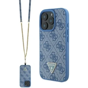 Kup Případ Guess GUHCP16LP4TDSCPB Apple iPhone 16 Pro tvrdý obal Kožený kovový logo Strass Crossbody modrý - GUE3493 - {ean13} - Sklep Home Screen