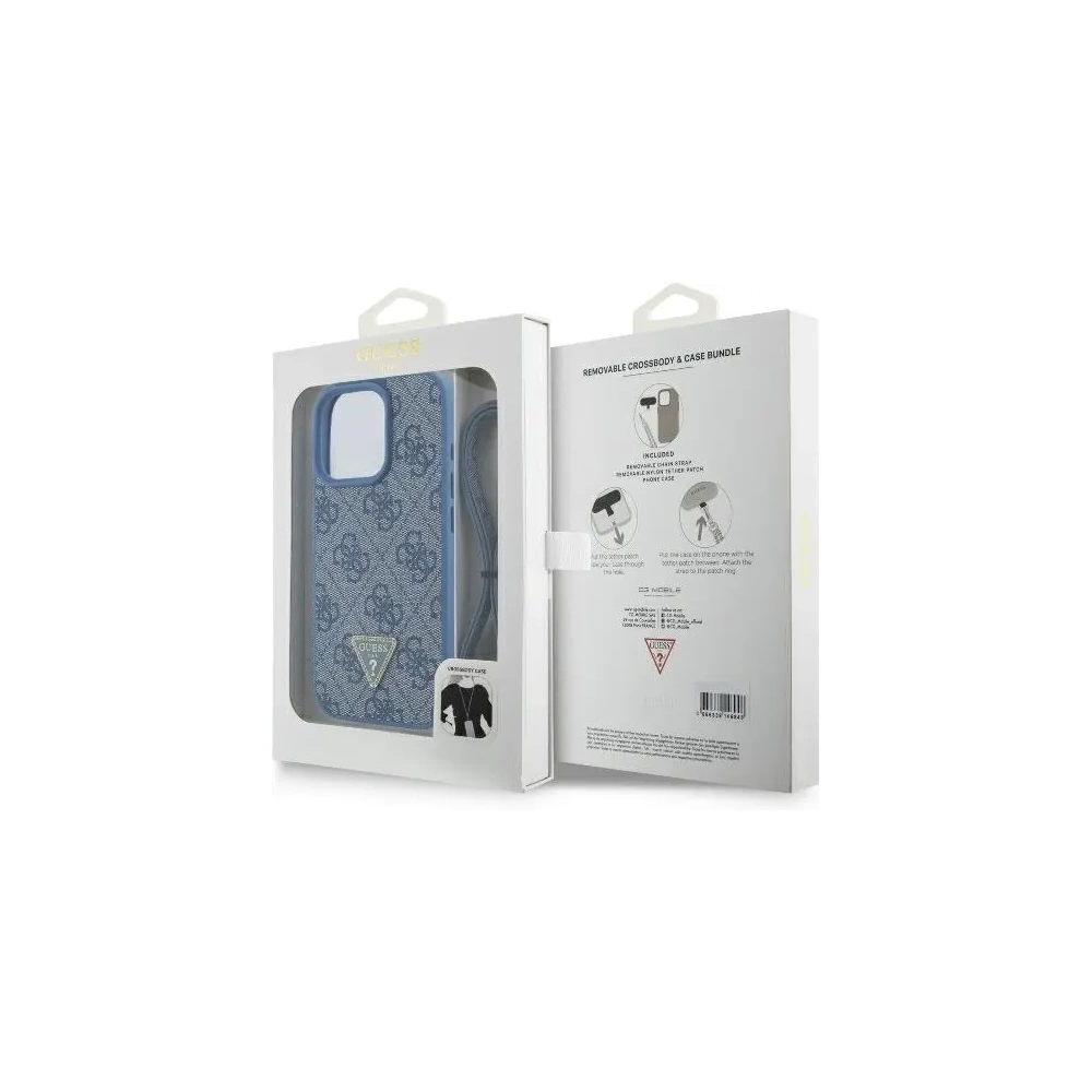 Etui Guess GUHCP16LP4TDSCPB Apple iPhone 16 Pro hardcase Leather Metal Logo Strass Crossbody niebieski - iPhone 16 Pro - Guess