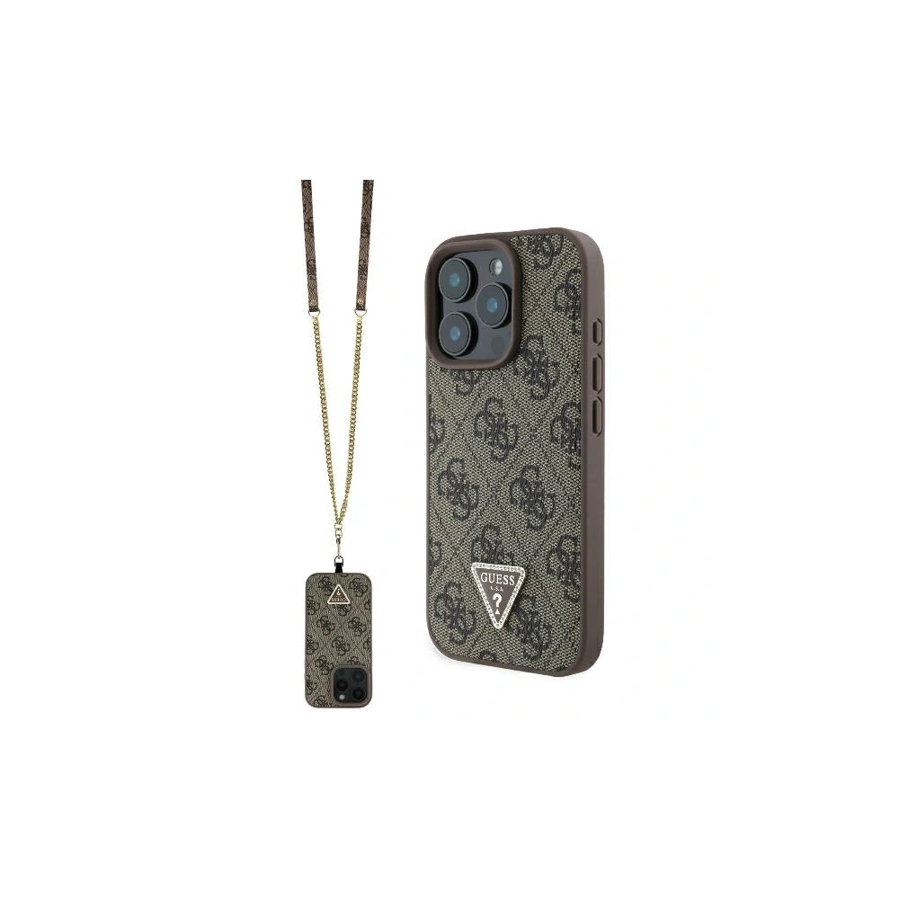 Etui Guess GUHCP16LP4TDSCPW Apple iPhone 16 Pro hardcase Leather Metal Logo Strass Crossbody brązowy - iPhone 16 Pro - Guess