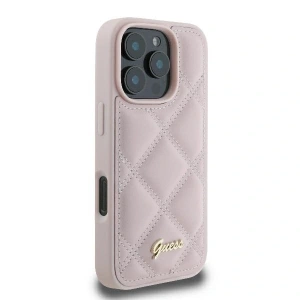 Kup Případ Guess GUHCP16LPSQSQSP Apple iPhone 16 Pro tvrdý obal prošívaný s kovovým logem růžový - GUE3498 - {ean13} - Sklep Home Screen