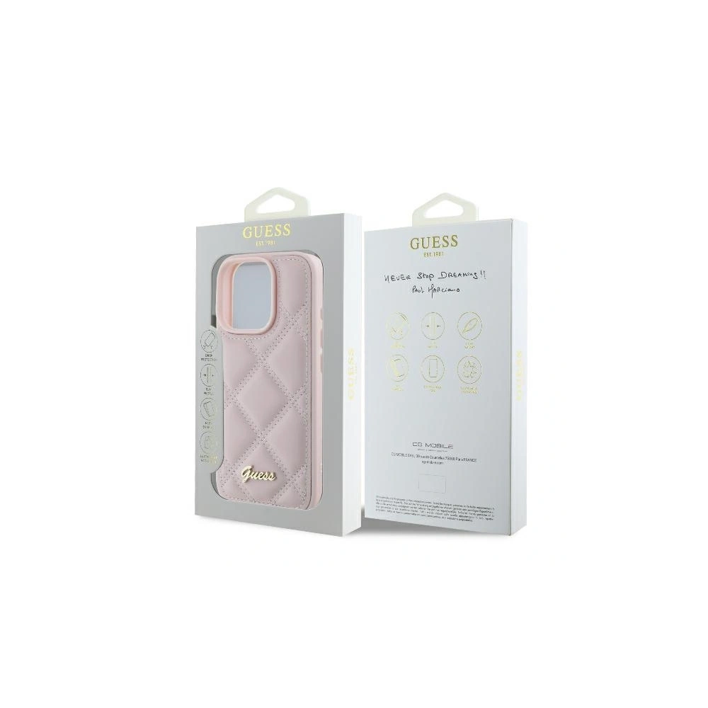 Etui Guess GUHCP16LPSQSQSP Apple iPhone 16 Pro hardcase Quilted Metal Logo różowy - iPhone 16 Pro - Guess
