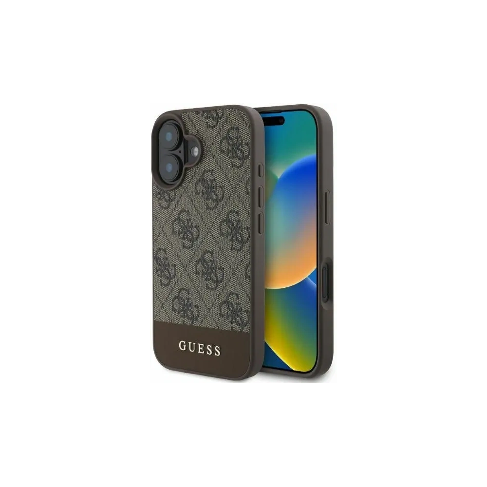 Etui Guess GUHCP16SG4GLBR Apple iPhone 16 hardcase 4G Bottom Stripe brązowy - iPhone 16 - Guess