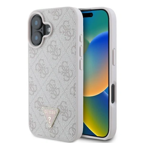 Kup Případ Guess GUHCP16SP4TDPP Apple iPhone 16 tvrdý obal Kožený 4G Trojúhelník Strass MagSafe růžový - GUE3524 - {ean13} - Sklep Home Screen