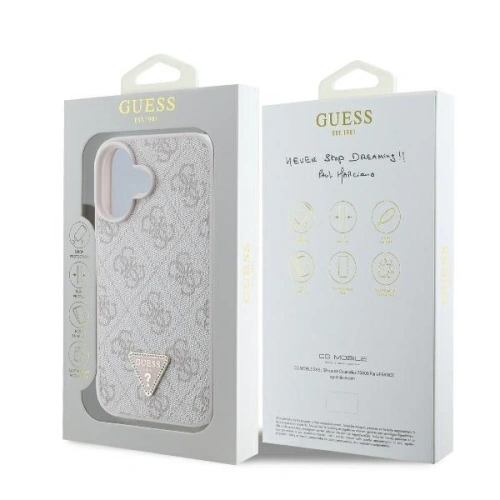 Kup Případ Guess GUHCP16SP4TDPP Apple iPhone 16 tvrdý obal Kožený 4G Trojúhelník Strass MagSafe růžový - GUE3524 - {ean13} - Sklep Home Screen