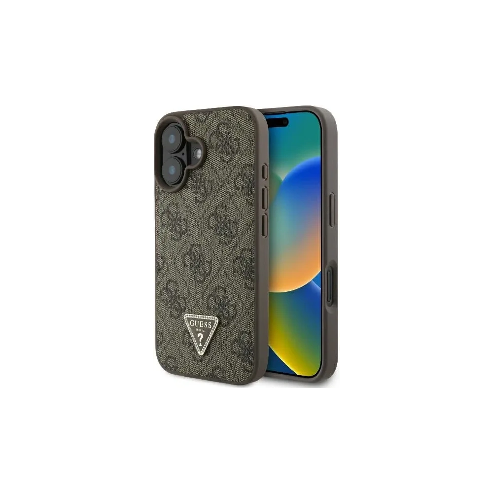 Etui Guess GUHCP16SP4TDPW Apple iPhone 16 hardcase Leather 4G Triangle Strass MagSafe brązowy - iPhone 16 - Guess