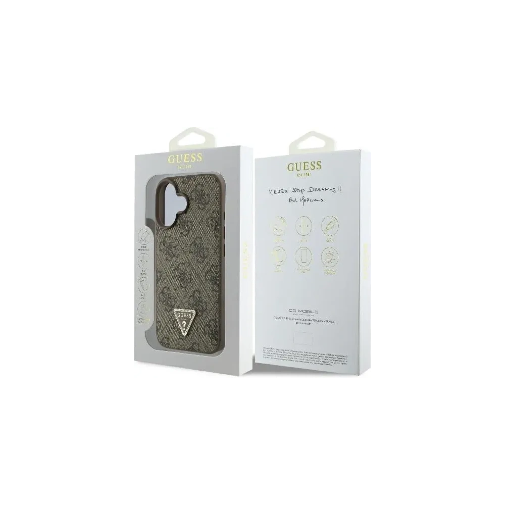 Etui Guess GUHCP16SP4TDPW Apple iPhone 16 hardcase Leather 4G Triangle Strass MagSafe brązowy - iPhone 16 - Guess