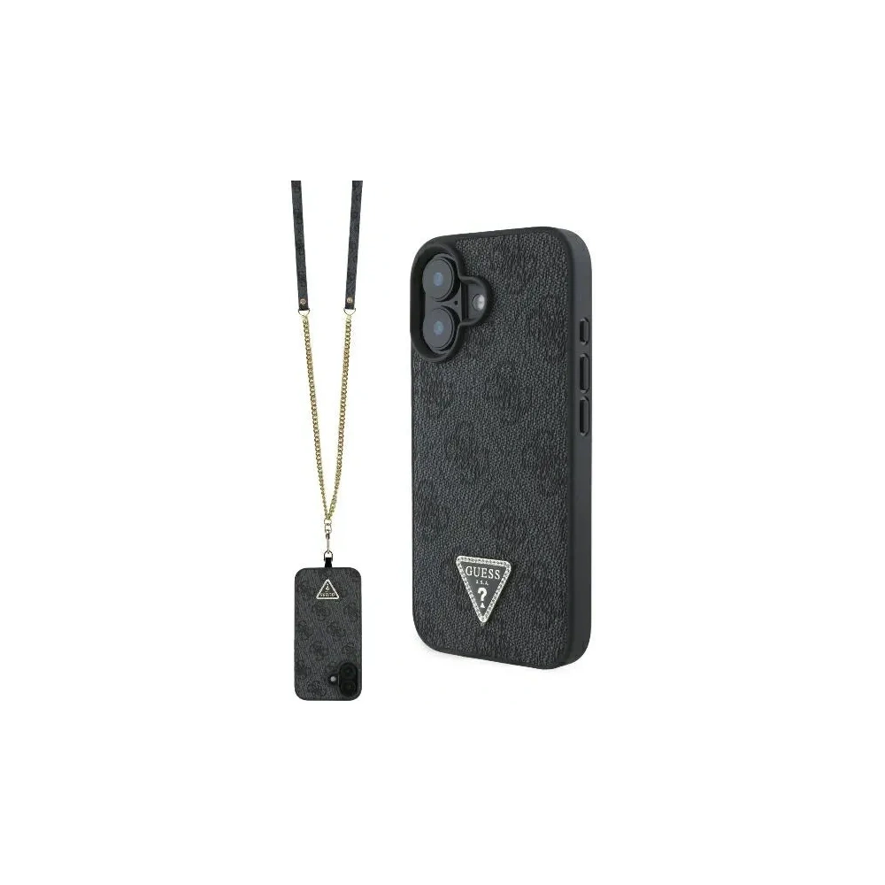 Etui Guess GUHCP16SP4TDSCPK Apple iPhone 16 hardcase Leather Metal Logo Strass Crossbody czarny - iPhone 16 - Guess