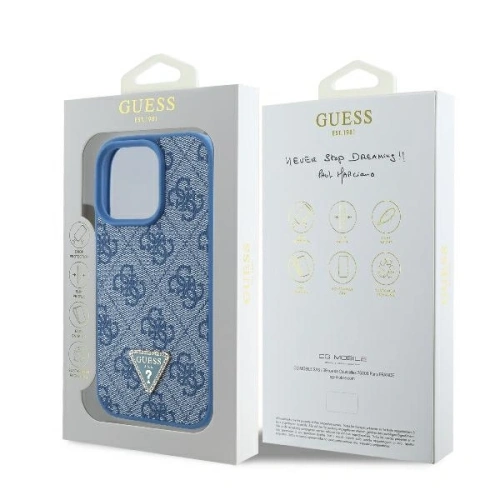 Buy Case Guess GUHCP16XP4TDPB Apple iPhone 16 Pro Max hardcase Leather 4G Triangle Strass MagSafe blue - GUE3541 - {ean13} - Home Screen Store Europe