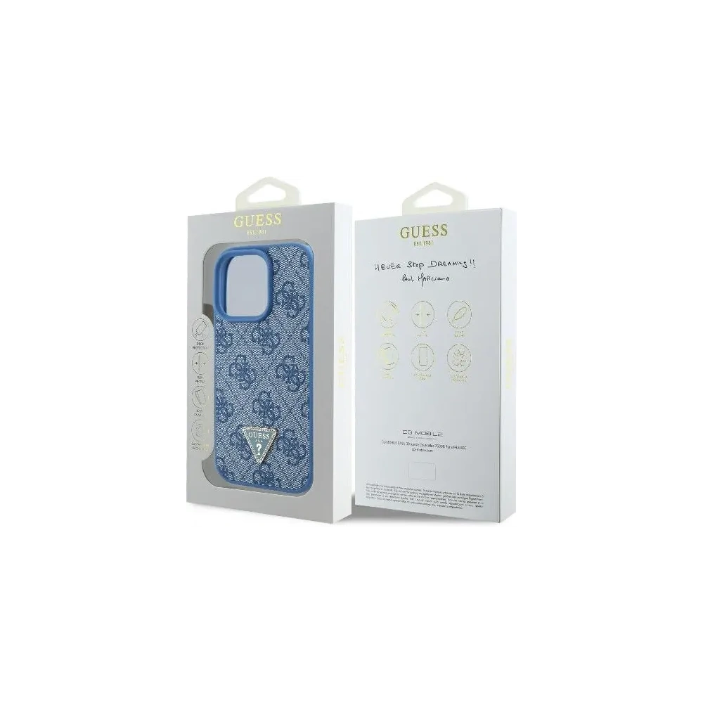 Etui Guess GUHCP16XP4TDPB Apple iPhone 16 Pro Max hardcase Leather 4G Triangle Strass MagSafe niebieski - iPhone 16 Pro Max - Guess